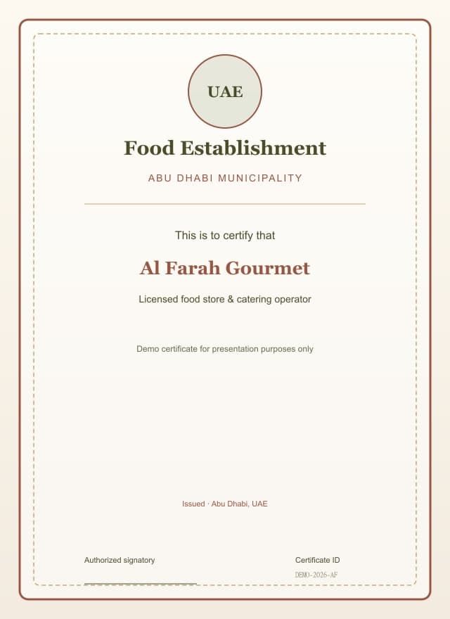 Food Establishment License — Abu Dhabi Municipality (demo)